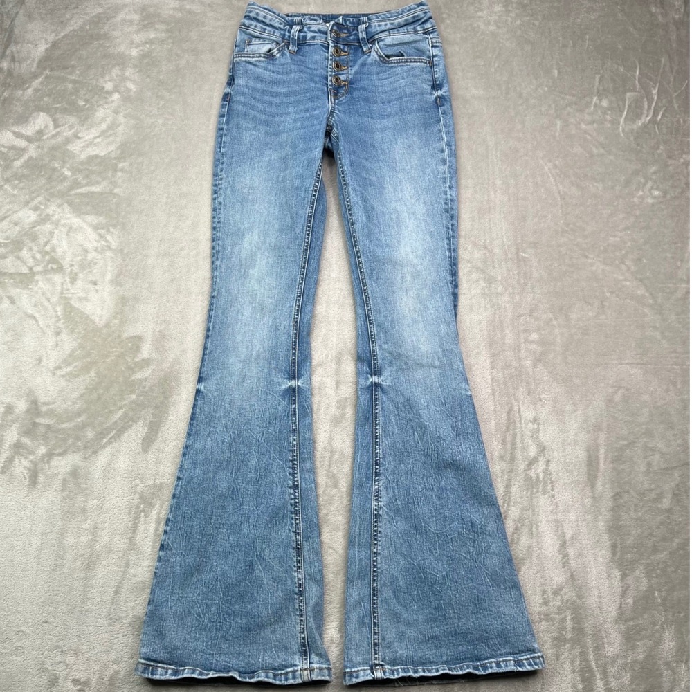 Vervet Flare Jeans Womens 25 Blue Medium Wash Stretch Button Fly High Rise Denim